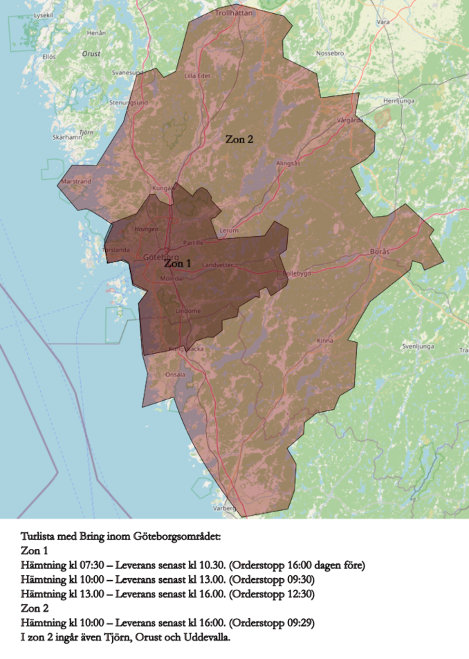 Karta över RBD:s turlistor i Göteborg